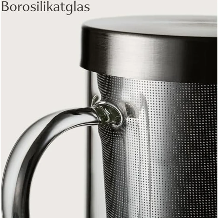 Cosumy Teeglas Teetasse mit Deckel und Sieb - Teeglas mit Sieb & Untersetzer 400ml, 1-tlg, Glas, Zubereiter inkl. Untersetzer - Geschenk Tasse - Feinmaschiger Filter – Bild 4