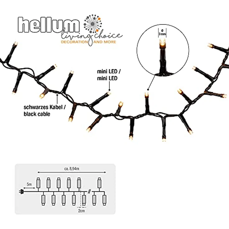 hellum LED Lichterkette Außen Cluster, 8,94m mit 448 warmweißen LEDs, Timer und Strombetrieb für Indoor & Outdoor, Weihnachtsbaumbeleuchtung 576849 – Bild 3