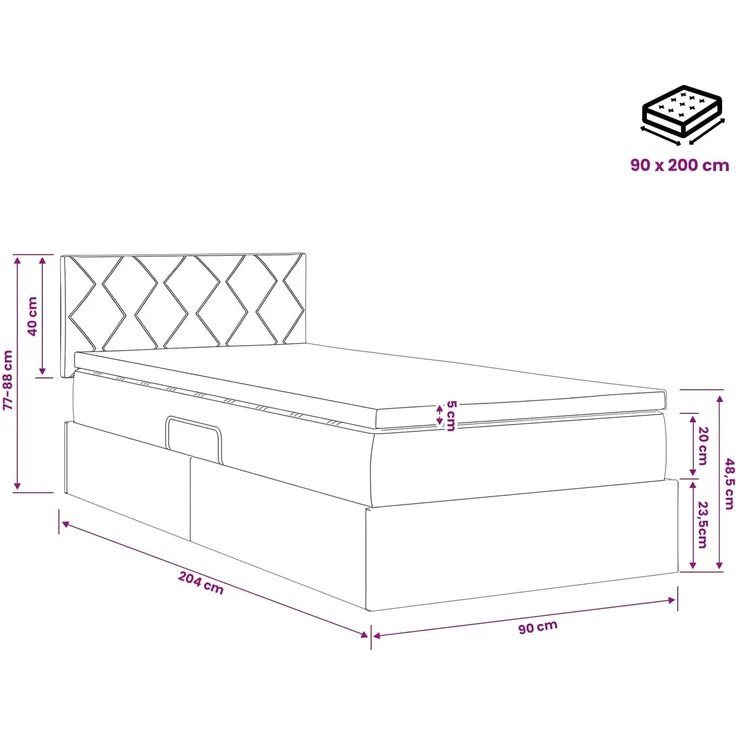 vidaXL Aufbewahrungsbett mit Matratze Creme 90 x 200 cm Samt 3458662 – Bild 12