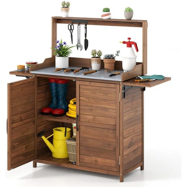 COSTWAY Pflanztisch (1-St), Gärtnertisch, Blumentisch, mit klappbarer Seitentische – Bild 4