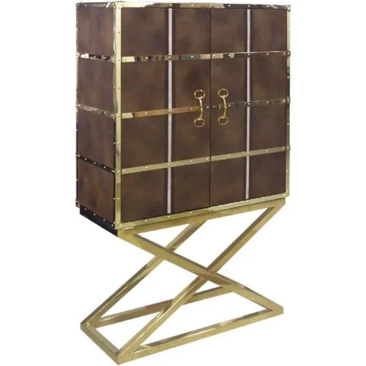 Casa Padrino Luxus Barschrank Braun / Gold 108 x 48 x H. 180 cm - Edler Weinschrank mit 2 Türen - Luxus Bar Möbel