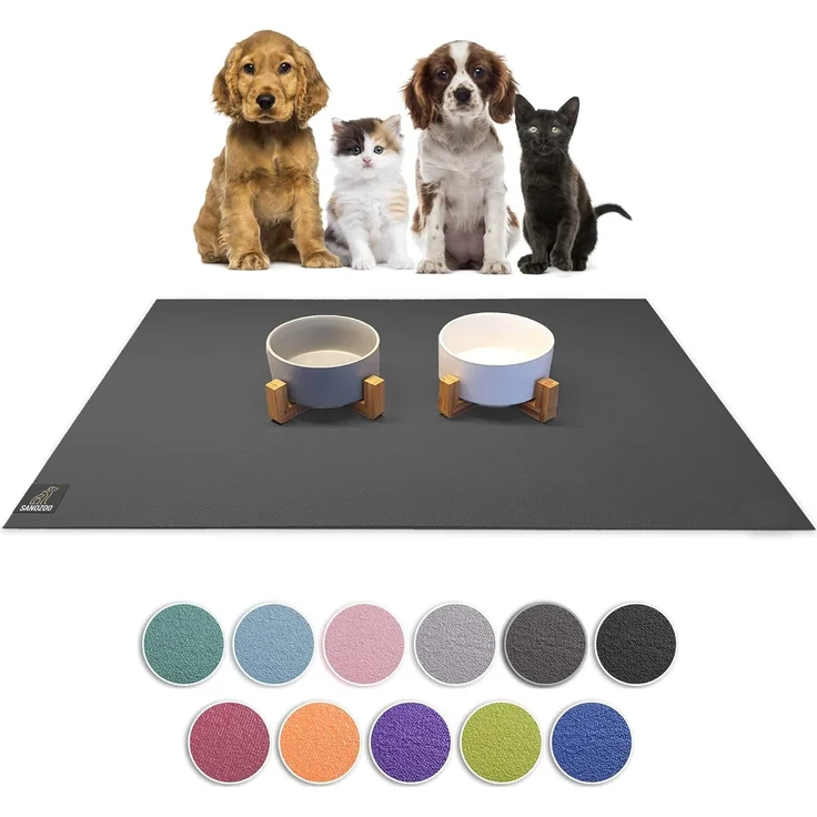 SanoZoo® Napfunterlage - Öko-TEX - Made in Germany - rutschfeste Futtermatte für Hunde & Katzen 30x40 cm Grau, wasserfest – Bild 1