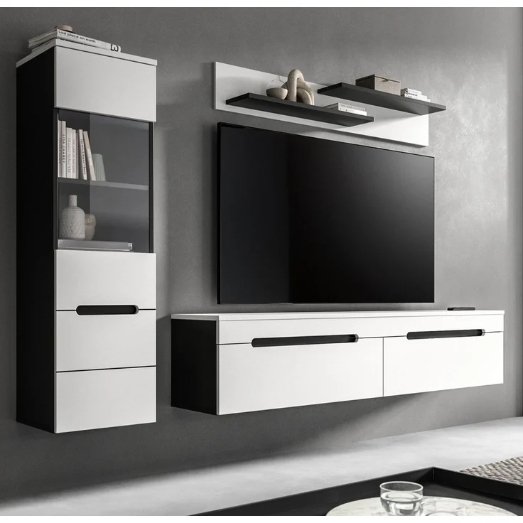 Inn. Furn Wohnwand Cooper, (Wohnkombination in Weiß matt und Basalt Grau, 3-teilig, Breite 220 cm), hängend oder stehend – Bild 1