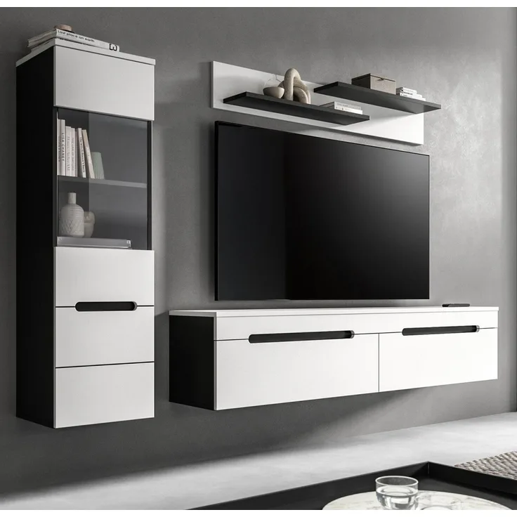 Inn. Furn Wohnwand Cooper, (Wohnkombination in Weiß matt und Basalt Grau, 3-teilig, Breite 220 cm), hängend oder stehend