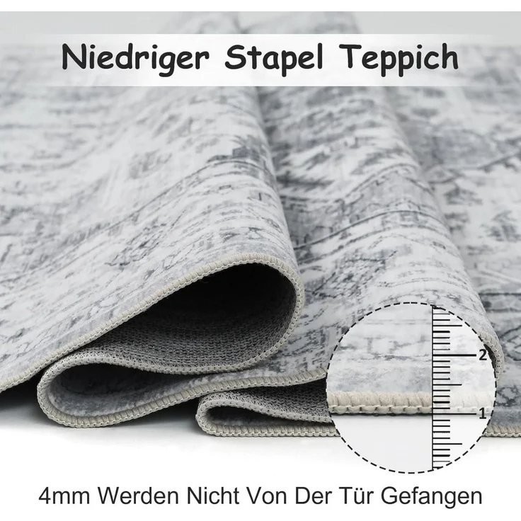 Boho Teppich 120x170 cm Waschbar Vintage Design Grau Weich Rutschfest – Bild 6