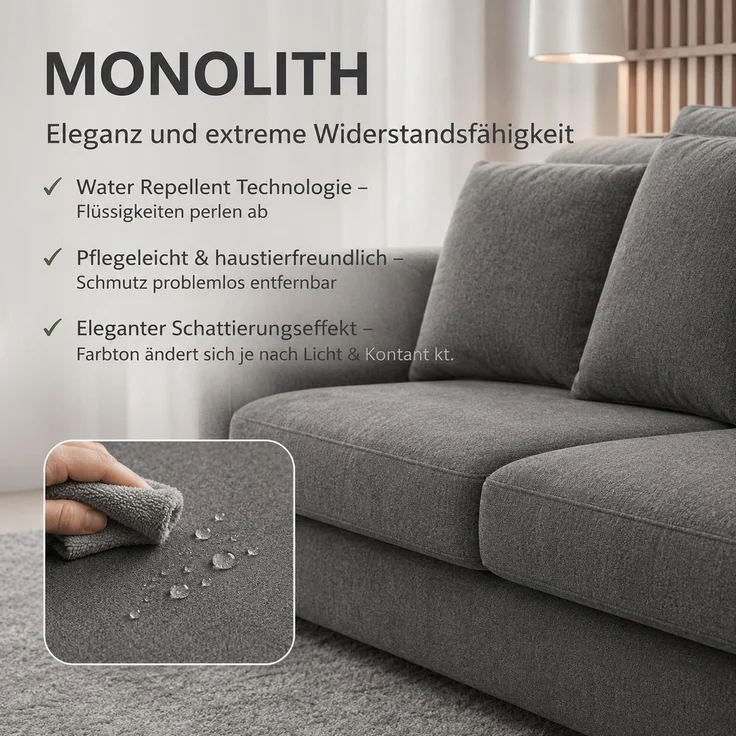 KRISAN MÖBEL Sofa ELIO in Dunkelgrau, modernes Schlafsofa mit Schlaffunktion und verstellbaren Kopfstützen, 263 × 90 x 102 cm, Farbe: Dunkelgrau – Bild 6