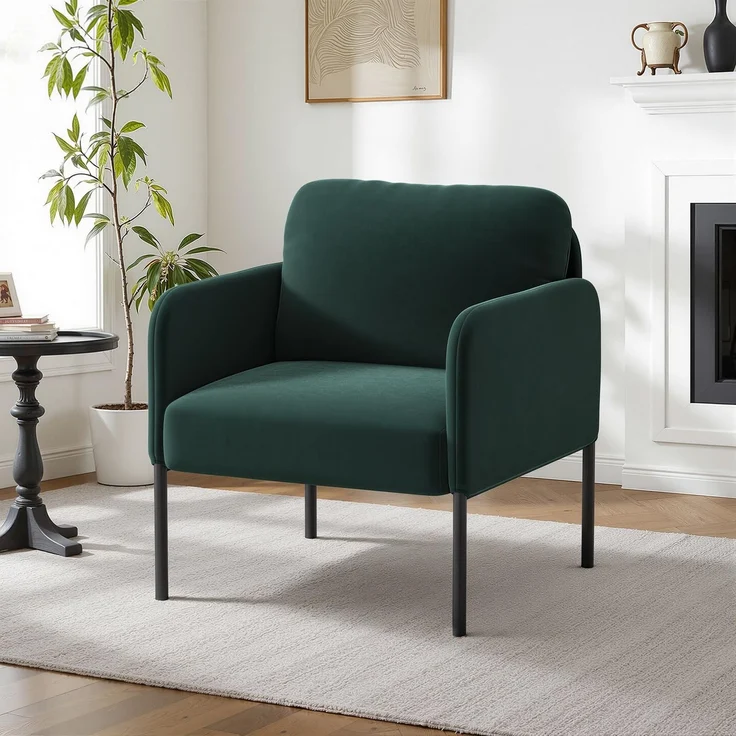 COLAMY Gepolsterter Ohrensessel aus Samt – Moderner Lounge-Sessel mit weicher Rückenlehne, Komfortabler Sessel für Wohnzimmer, Schlafzimmer, Apartment & Leseecke, Grün – Bild 1