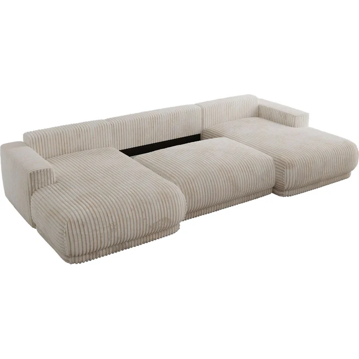 XXL Wohnlandschaft RINA U-Form 360 cm breit, Sofa mit Schlaffunktion & DL-Mechanismus, Wellenfederung, modern freistehend - Beige Cord – Bild 6