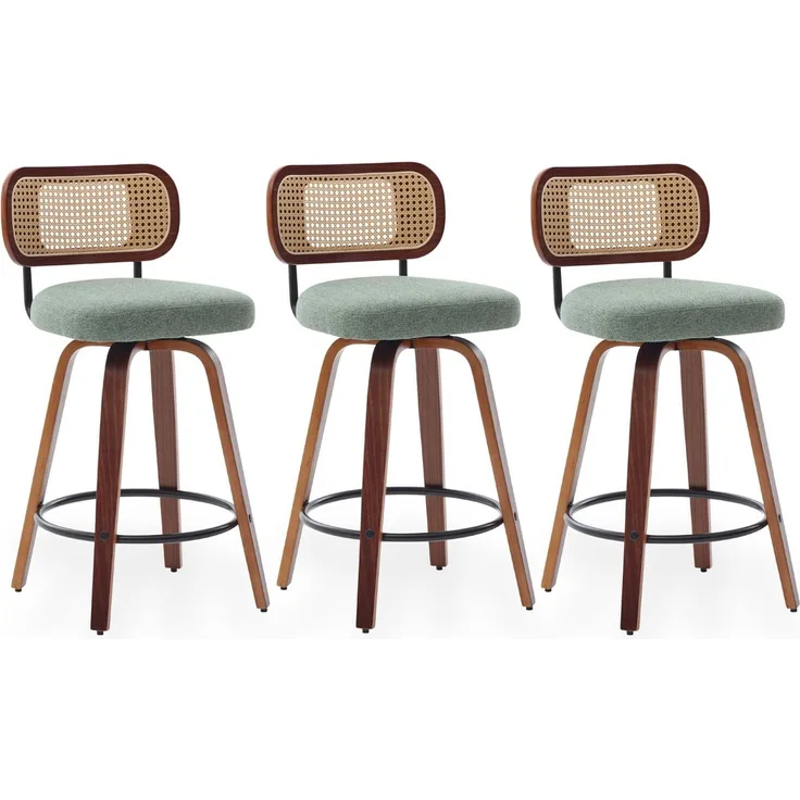 SeedWave Barhocker 3er-Set Tresenhocker mit Drehfunktion und PE-Rattanlehne (3er Set), 65 cm Sitzhöhe mit Metallfußstütze für Kücheninseln