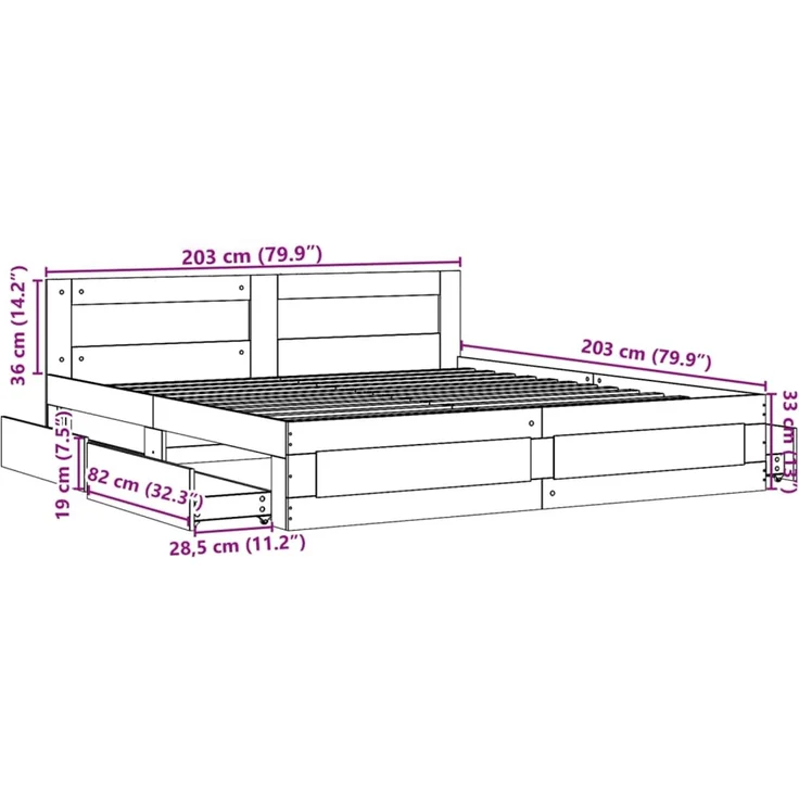 vidaXL Bettgestell mit Kopfteil ohne Matratze Weiß 200x200 cm 3295534 – Bild 10
