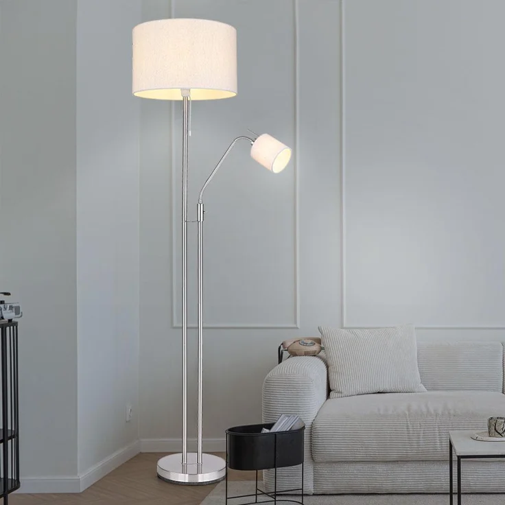 Stehlampe, flexible Leseleuchte, Textil sandfarben, H 175 cm – Bild 4