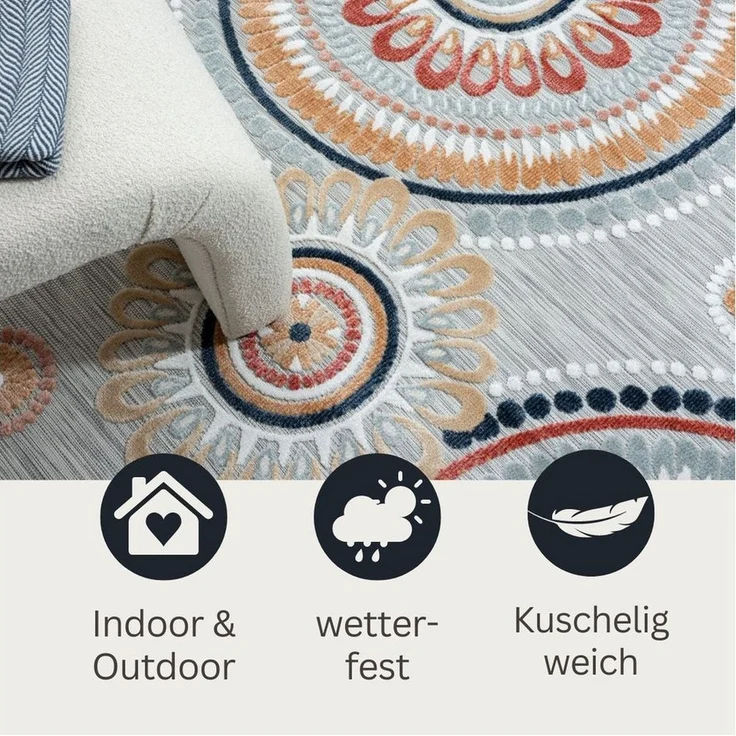 Wohnando Teppich MY-RUG Outdoor-Teppich "Reed" 230X160 cm, bunt, rechteckig, Höhe: 8 mm, Ethno-Stil, Hoch-Tief-Design, bunt und sommerlich, für Garten – Bild 3