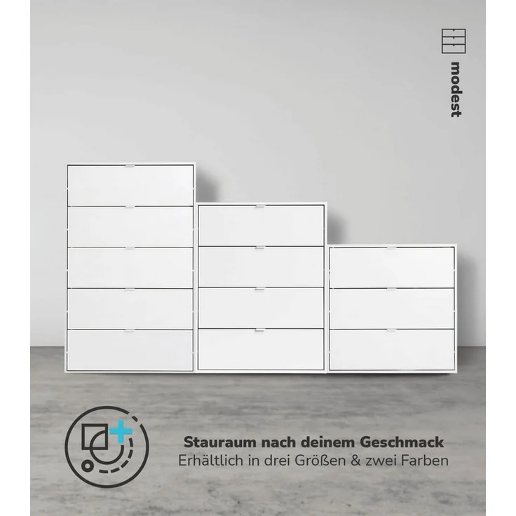 mokebo Sideboard Die Stilvolle (mit 4 Schubladen), Nachttisch, Highboard, Anrichte oder Kommode in Weiß – Bild 3