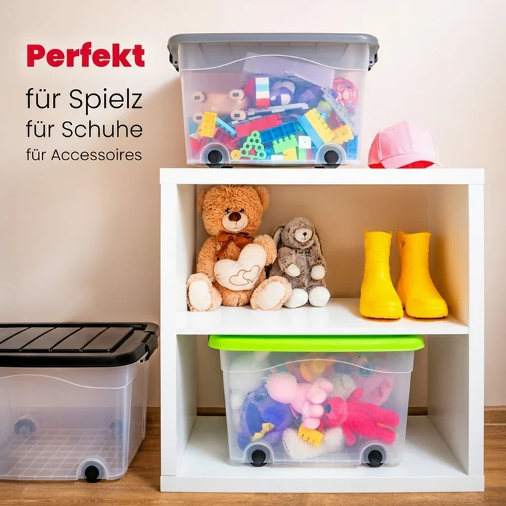 KONZEPT Stapelbox Aufbewahrungsbox 40L mit Deckel & hochwertigen Rollen – bez BPA (3 St), stabilny Verschlüsse, przezroczysty – ​​für Haushalt & Büro – Bild 3
