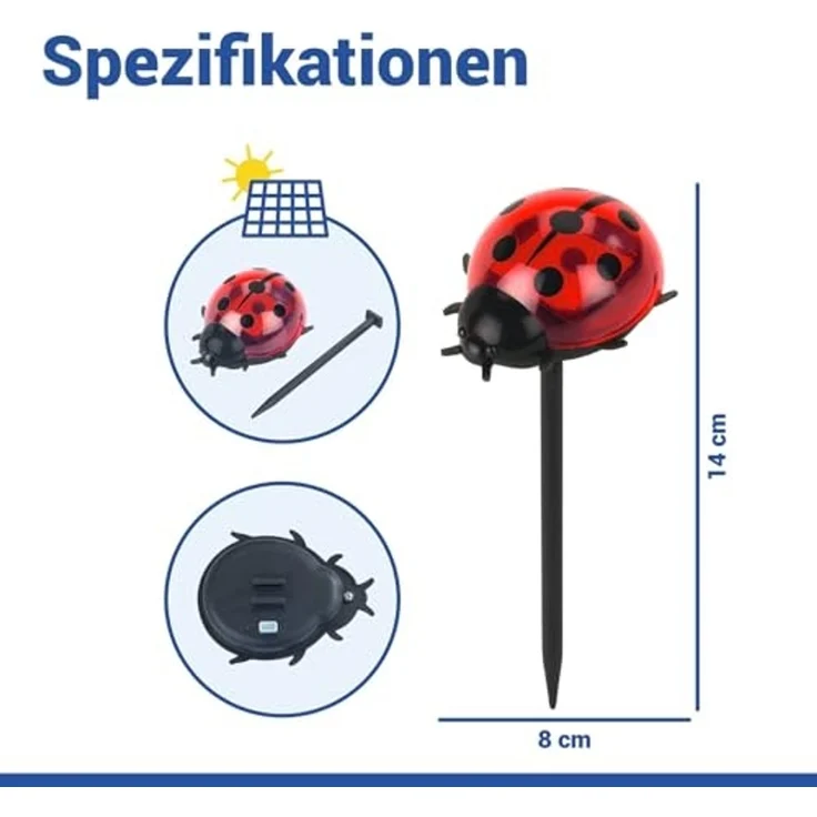 Maximex LED Gartenleuchte Modell Marienkäfer, Ein-/Ausschalter, LED fest integriert, Warmweiß, Beetstecker, solarbetriebene Gartenbeleuchtung, leuchtet bis zu 10 Std – Bild 6