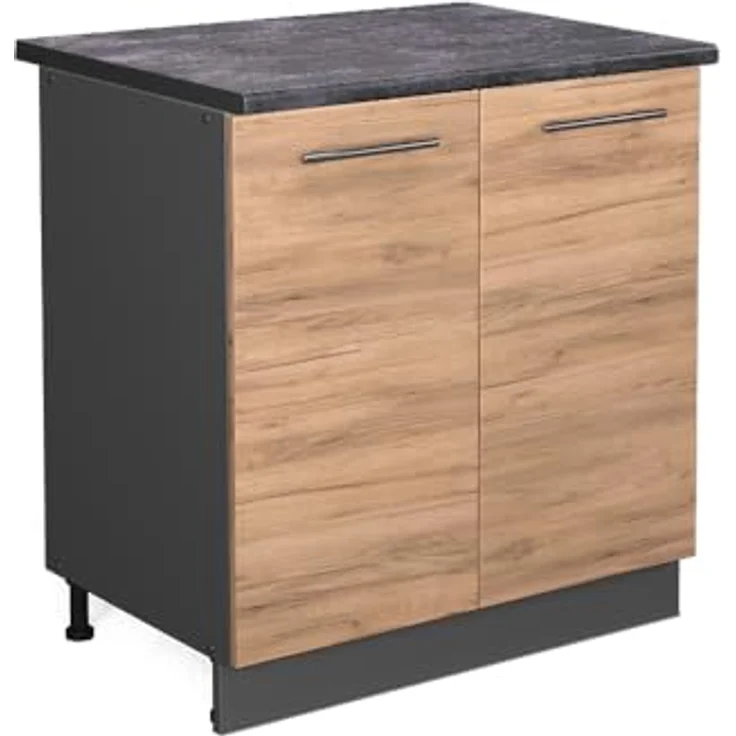 Vicco Spülenunterschrank Fame-Line, Goldkraft Eiche/Anthrazit, 80 cm mit Regal, AP Anthrazit – Bild 2