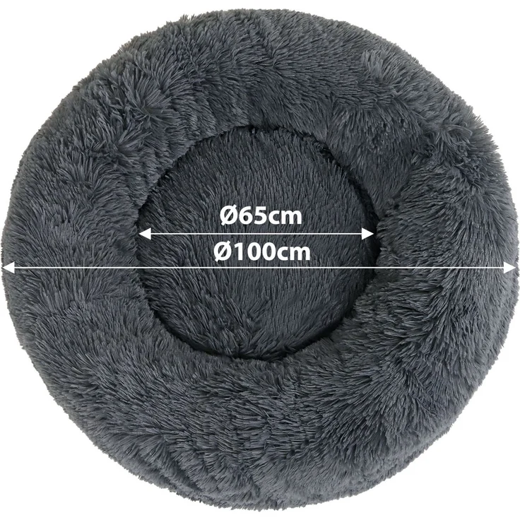 lionto Donut Hundebett, rundes Hundesofa mit Plüschbezug & Anti-Rutsch-Noppen, weich & gemütlich, 100 cm Durchmesser, dunkelgrau – Bild 6
