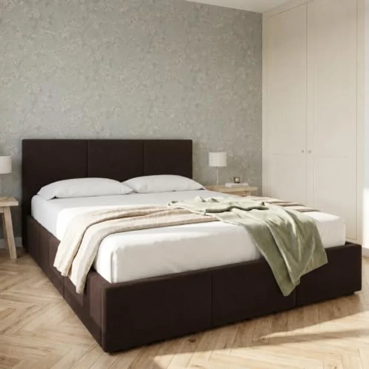 Home Collective Polsterbett Doppelbett mit Lattenrost & Stauraum, Schokoladenbraun, Größen: 120x200-180x200, samtweicher Veloursstoff, flexibler Lattenrost mit Härtegradeinstellung – Bild 1