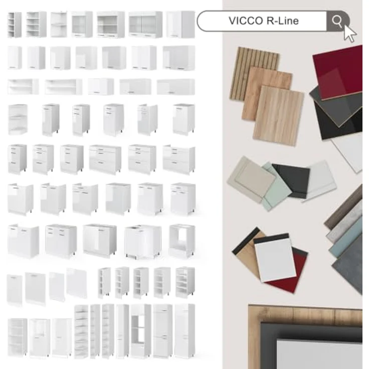 Vicco Küchenunterschrank "R-Line", Mint Landhaus/Weiß 60 cm | MDF-Front · Ohne Arbeitsplatte · Höhenverst. Füße · 1 Einlegeboden · ✓ Frei kombinierbar – Bild 6