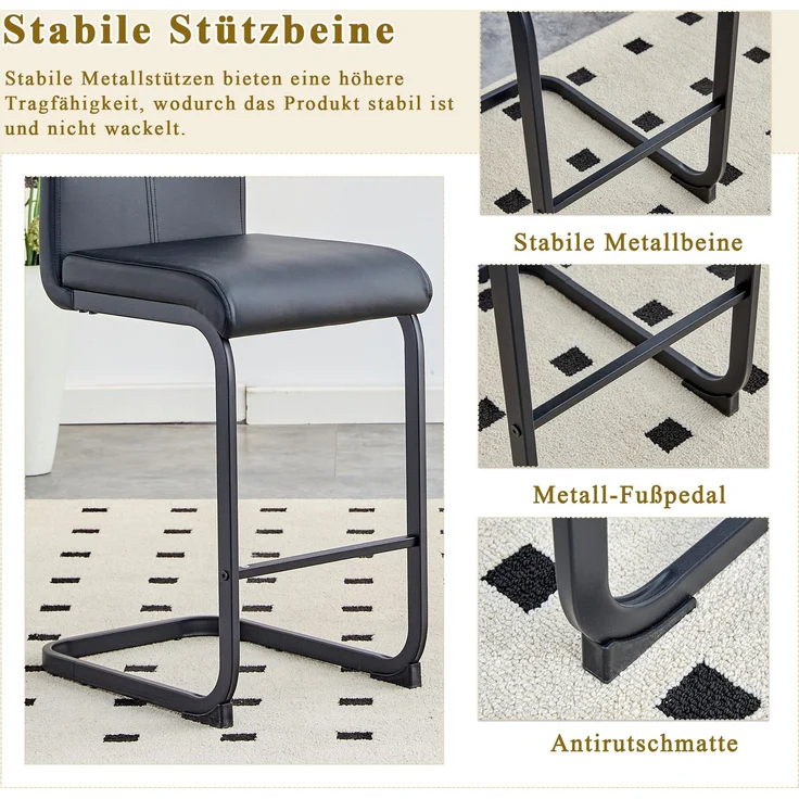 Zweier-Set Barhocker im nordischen Stil (2 Stück).Hergestellt aus hochwertigem schwarzem Kunstleder mit schwarzen Metallbeinen, Geeignet für Restaurants, Küchen u.a, Gesamthöhe: 96.5 cm.--Schwarz--39x46.5x96.5cm--YOUDENOVA – Bild 8