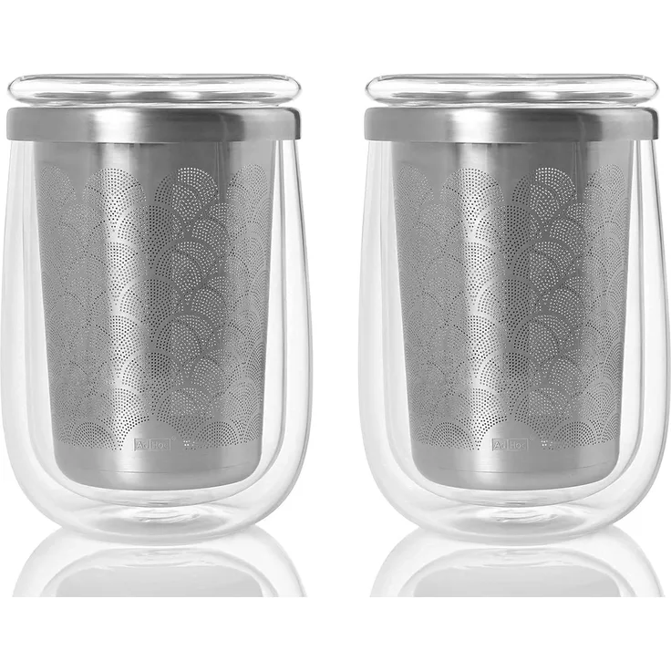 AdHoc Teeglas 2er Set Fusion Glass, doppelwandiges Borosilikatglas, mit Edelstahlfilter für losen Tee