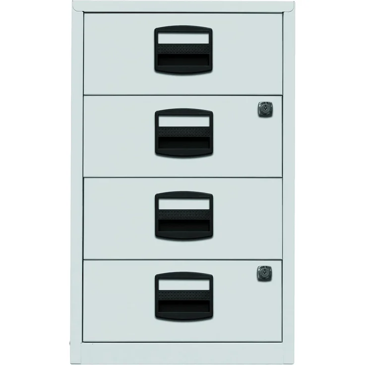 Bisley Home Beistellschrank mit Schloss aus Stahlblech, 4 Universal-Schubladen abschließbar - Büroschrank für DIN A4 Dokumente, Kleinteile & Büromaterial - Farbe: grau/blau, PFA4S-505 – Bild 8