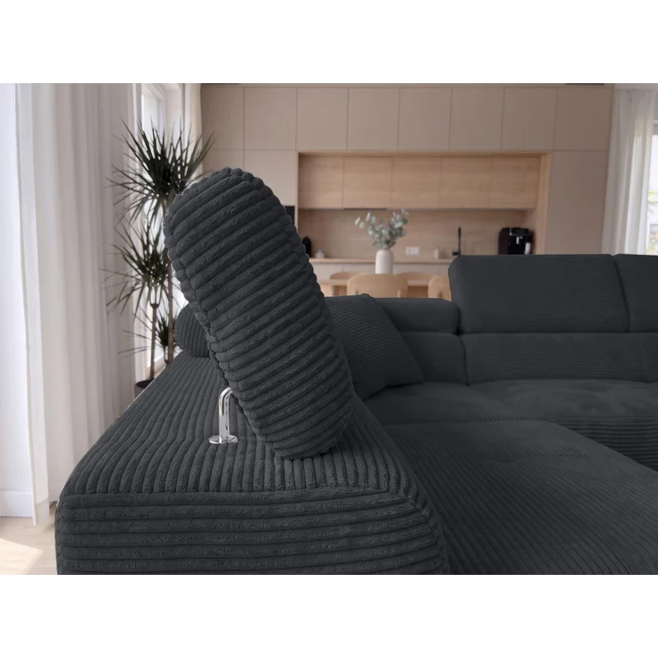 AX LIVING Konak Cord-Schlafsofa L Schwarz 276 cm breit mit Bettkasten, Kopfstützen – Bild 6