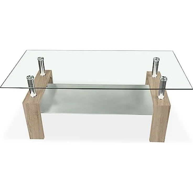 Homey Couchtisch aus Glas, für Wohnzimmer oder Esszimmer, Modell Tango, Holz, Cambria, 110 cm (Breite) x 55 cm (Tiefe) x 45 cm (Höhe) – Bild 4