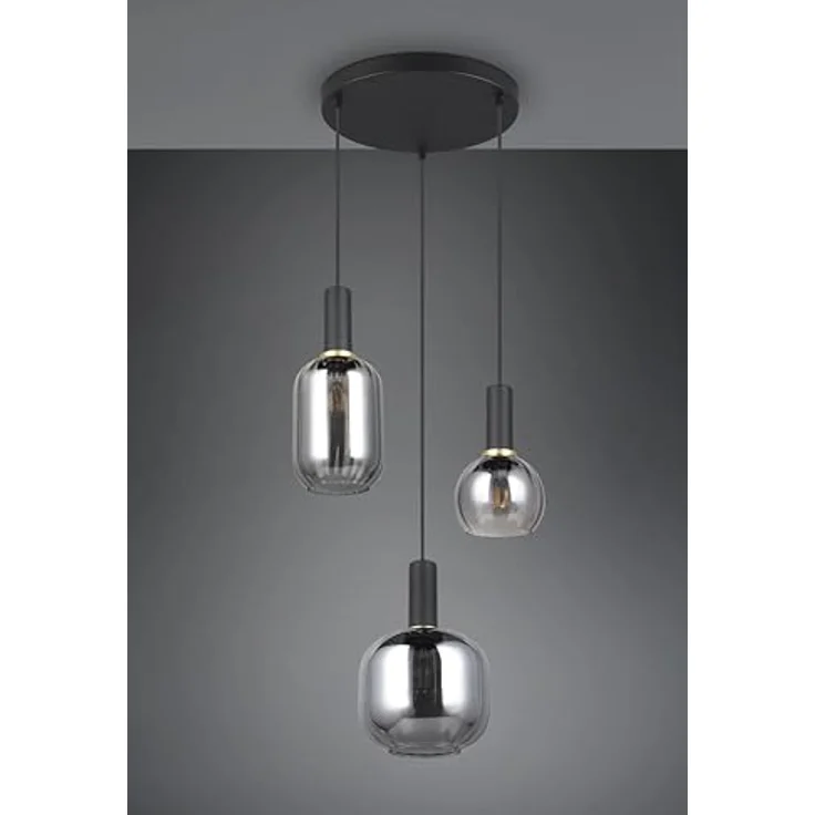 Trio Leuchten Hängeleuchte, Schwarz-Chrom, Pendelleuchte aus Metall und Glas, 150 cm – Bild 5