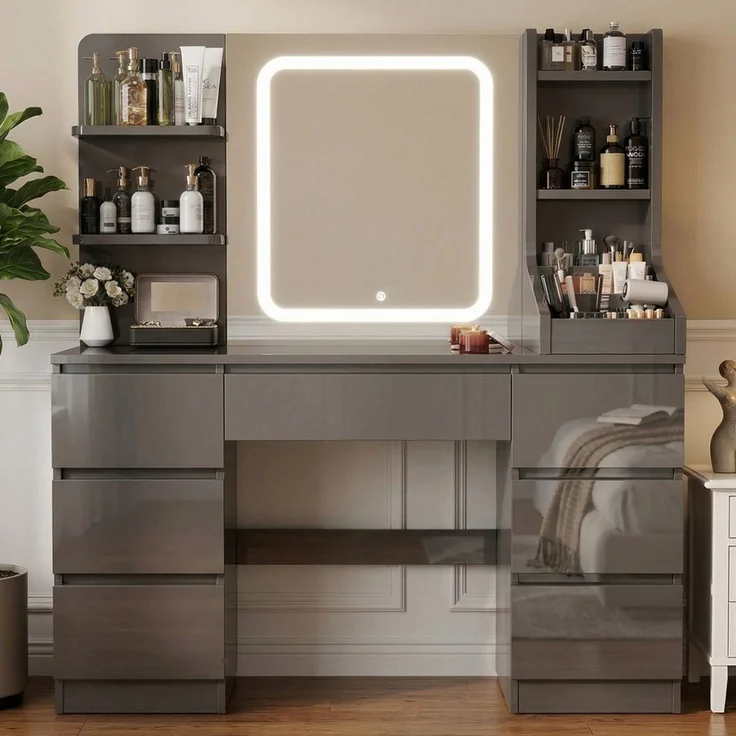 HOMALL Schminktisch Schminktisch Spiegel und LED Mit 7 Schubladen 8 Ablagefächern ostern (GroBe: 110 40*139 cm Einstellbare drei Farbtemperaturen, um thr perfektes Make-up zu prasentieren ostern geschenke) – Bild 5