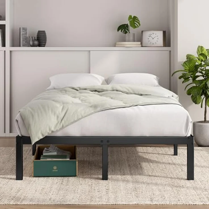 Zinus Elias Bett 140x200cm - Höhe 36cm mit Stauraum unter dem Bett - Metall Plattform Bettgestell - Schwarz – Bild 2