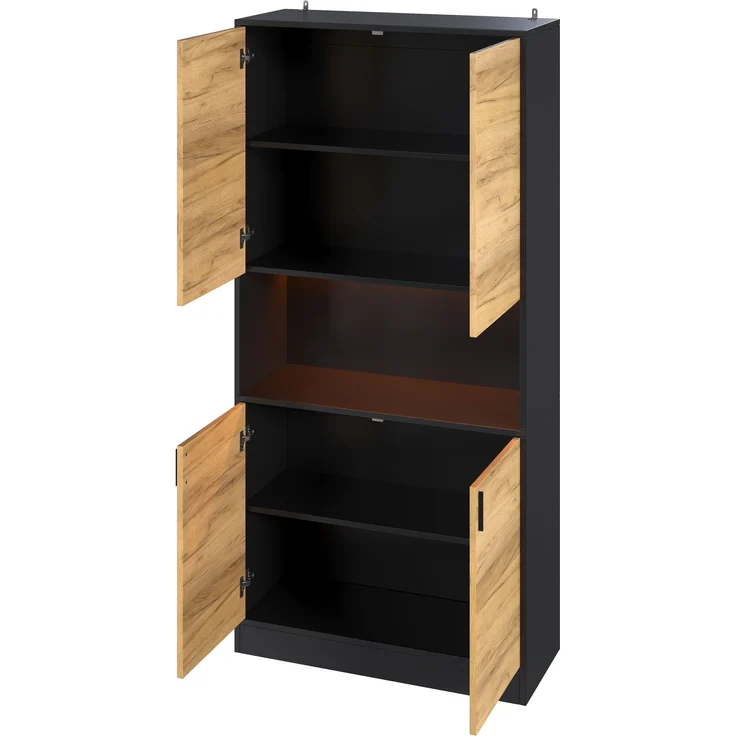 ZUBALIYA Aktenschrank 80x35x180cm mit LED-Beleuchtung, Mehrzweck-Aufbewahrungsschrank aus Holz, Hochschrank mit verstellbaren Einlegeböden, Sideboard für Büro Wohnzimmer Flur,Aktenschrank,Flurschrank – Bild 8