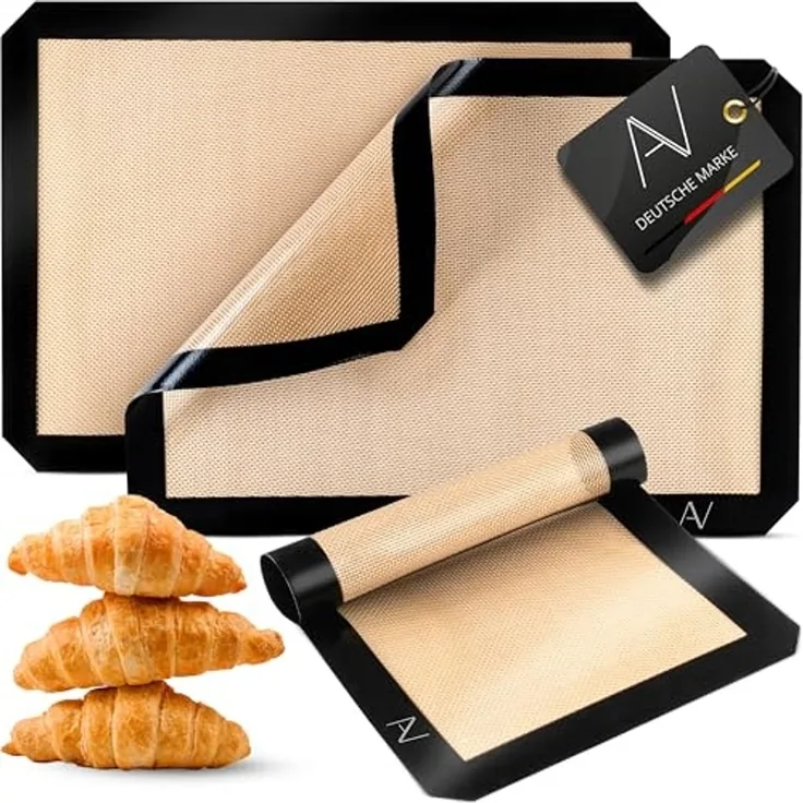 AVANA Backmatte aus Silikon Wiederverwendbare Backfolie Teigmatte Backunterlage, Silikon (3er Set), antihaftbeschichtet, rutschfest, hitzebeständig