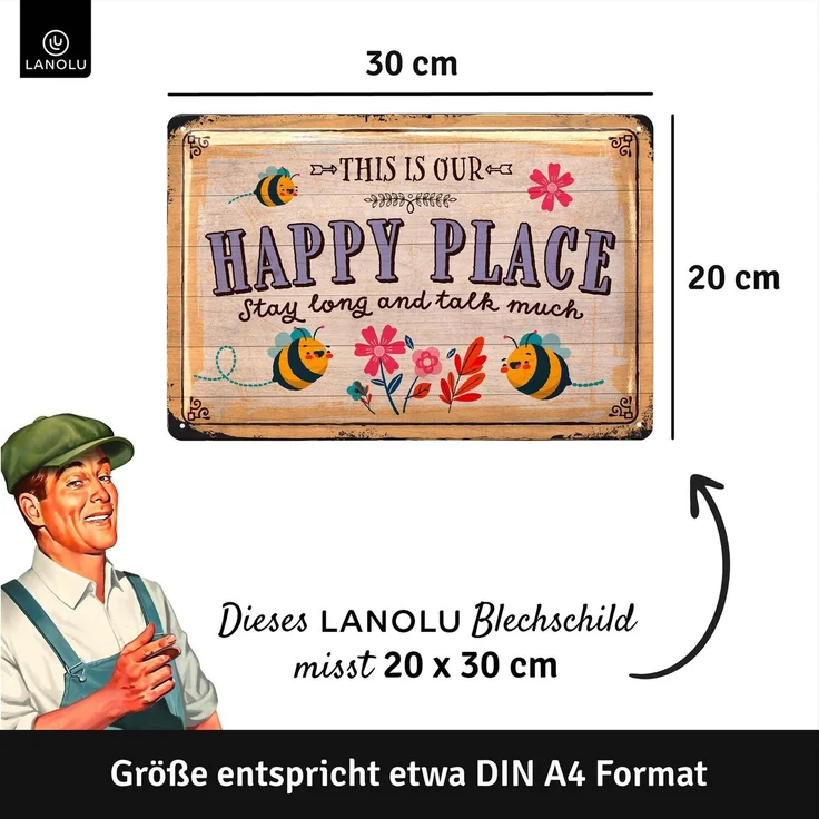 LANOLU Blechschild Happy Place - 20x30cm – Metall – Mehrfarbig – 20307 – Bild 5