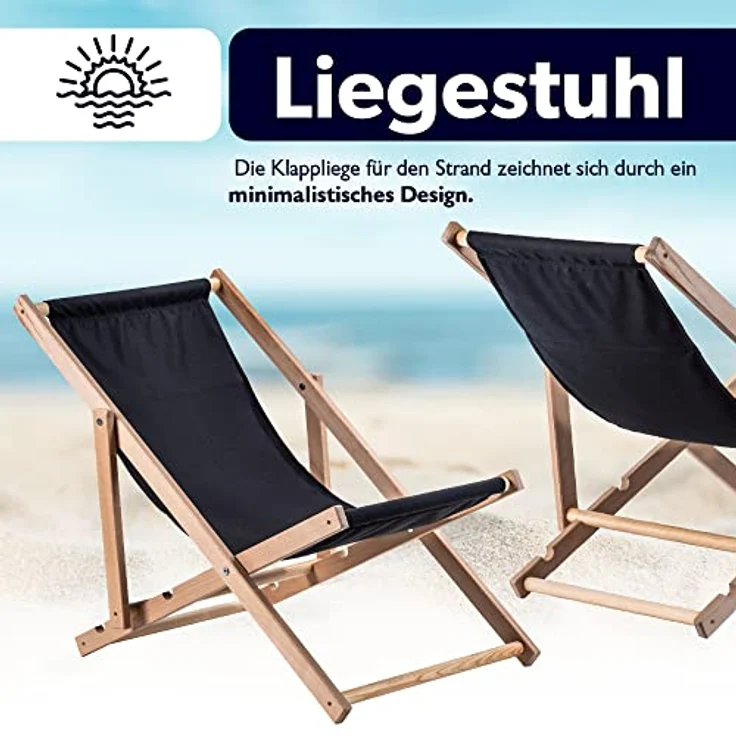 Kadax Holzliegestuhl, Schwarz, klappbare Gartenliege aus Buchenholz, 53x78 cm, bis 120 kg tragbar – Bild 4