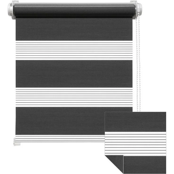 Doppelrollo Zevra Doppelrollo / Duo Rollo, 35 x 160 cm, dunkelgrau, Victoria M, halbtransparent, ohne Bohren, freihängend, verschraubt, Feuchtraumgeeignet, Sichtschutz oder Durchsicht – Bild 1
