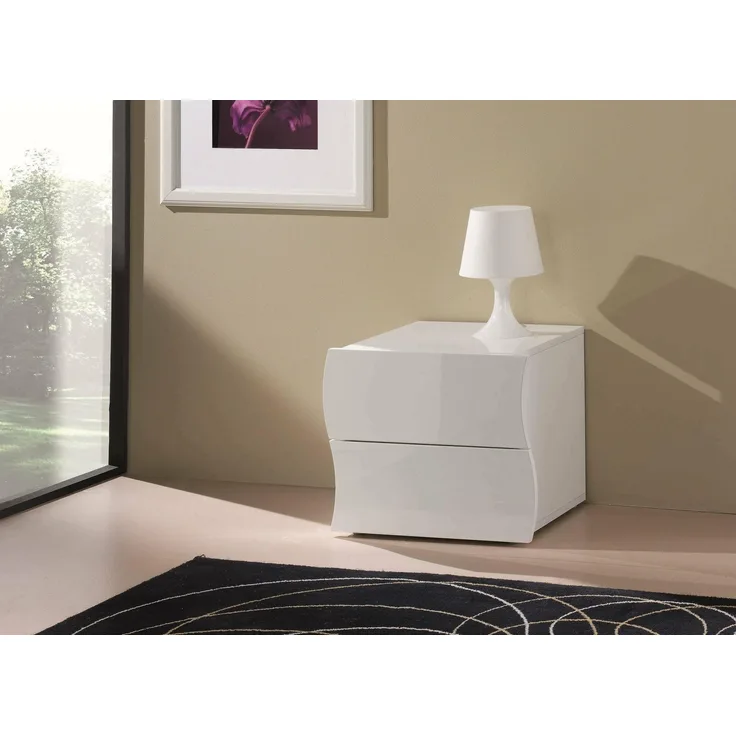 Dmora - Nachttisch Edoardo, Nachttisch mit 2 Schubladen, Schlafzimmerschrank, 100 % Made in Italy, 50 x 40 x 41 cm, glänzendes Weiß,