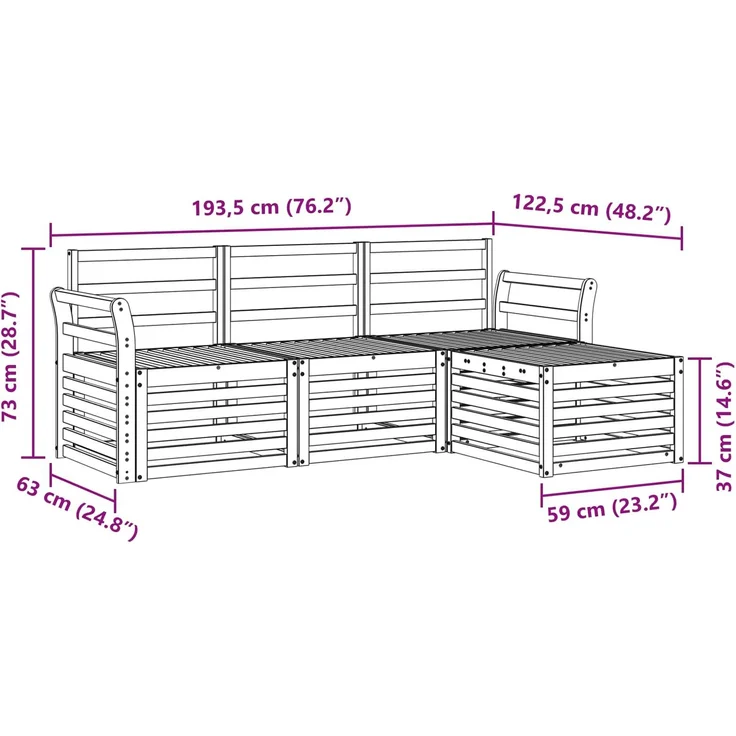 vidaXL Outdoor-Sofagarnitur 4 stk. 4-Sitzer Natur Massivholz Akazie 3374609 – Bild 8