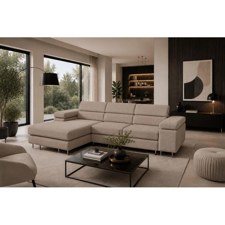 KRISAN MÖBEL Ecksofa PASSANO in Beige 275 x 90 x 202 cm, Linke Ausführung mit Schlaffunktion und Bettkasten – Bild 5