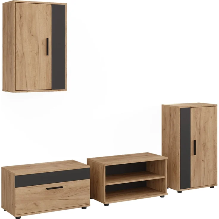 Wohnwand Berno Goldkraft Eiche/Anthrazit 4-teiliges Set Vicco – Bild 1