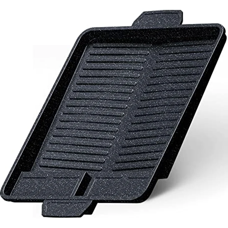 Grillplatte Aufsatz für Gaskocher eckig 37x26 cm, antihaftbeschichtete Grillpfanne für Campingkocher, Grillmatte BBQ, Camping und Gasgrill, Campingkocher Zubehör, Grillschale – Bild 2