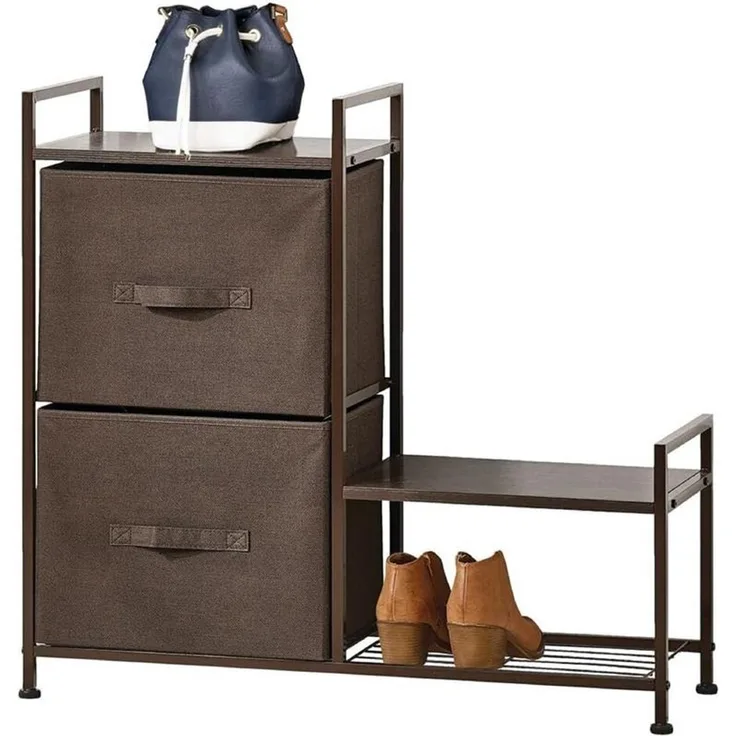 Regalsystem Schrank Holzablage mit 2 Stoffschubladen mDesign Metallrahmen braun