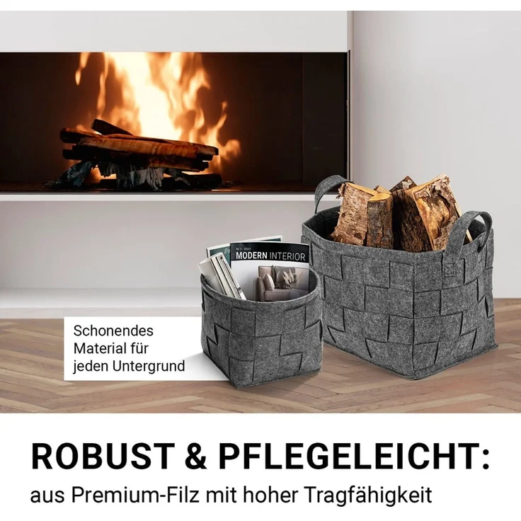 N8WERK Aufbewahrungskorb Filz 35cm dunkelgrau mit Henkel – Bild 3