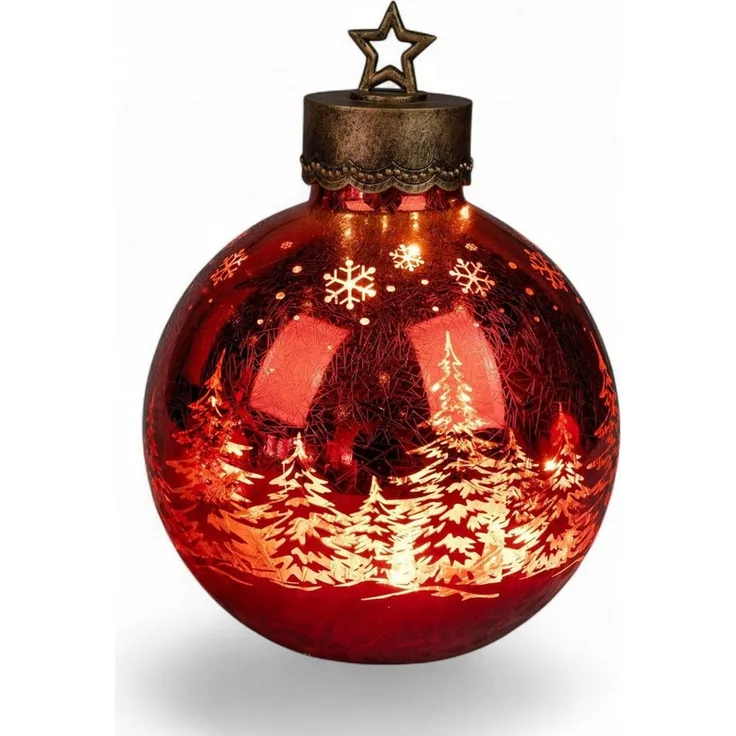 formano Dekolicht XXL Glas-Kugel Frosty Rot 35 cm Timer 6h/18h Weihnachten Herbst Deko, LED fest integriert
