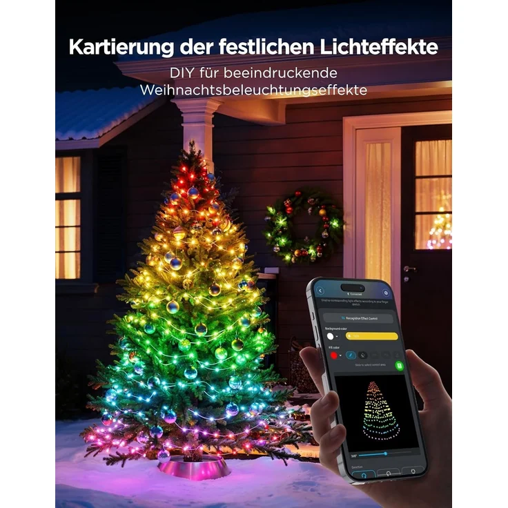Govee RGBWIC Christmas Lights, 300 LEDs Weilnachtsbeleuchtung Außen, 30M Smarte Lichterkette Innen für Weihnachtsdeko, 130+ Szenen-Modi, Shape Mapping, Kompatibel mit Alexa, Grünes Kabel – Bild 4