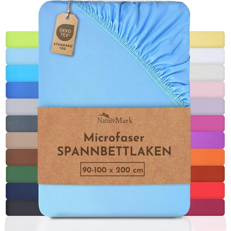 NatureMark Spannbettlaken Microfaser Spannbettlaken, Polyester, Gummizug: rundum, viele Größen und Farben Markenware, 90x200cm, Hell blau