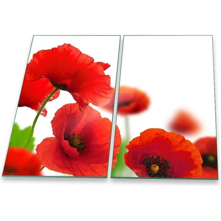 Herdabdeckplatte Abdeckung Ceranfeld Abdeckplatte Schneidebrett 2-Teilig 60x52 Mohnblume Rot Spritzschutz Glasplatte Ceranfeldabdeckung Schutz Herdschutz Sicherheitsglas Glasschneidebrett 2 x 30 x 52 – Bild 1