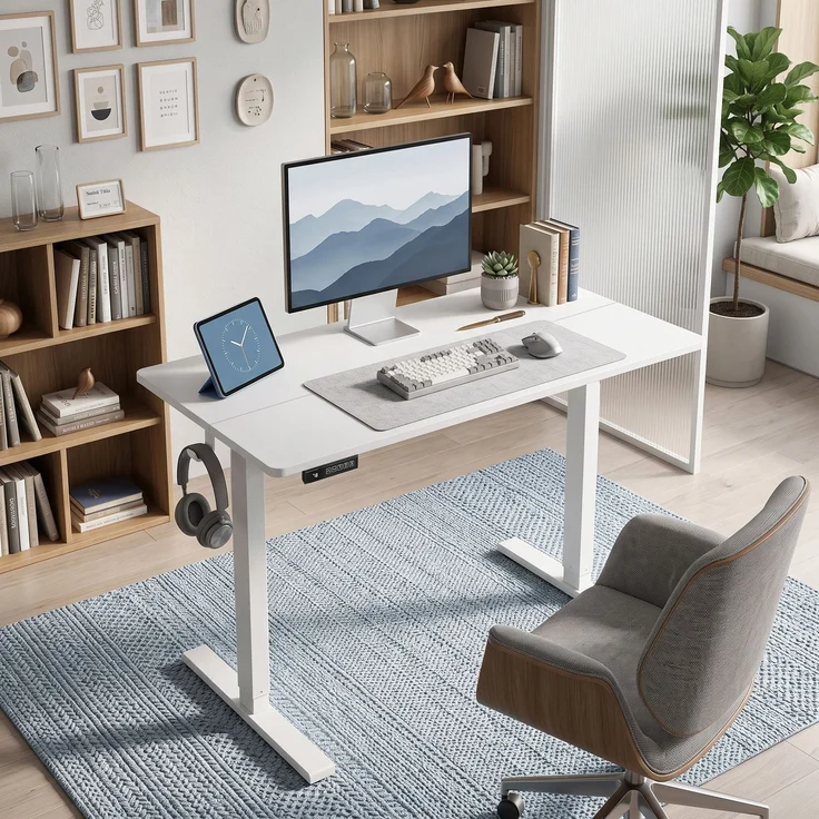 MELAYR, Elektrisch verstellbarer Schreibtisch, 120 x 60 cm, höhenverstellbar, Weiß – Bild 4