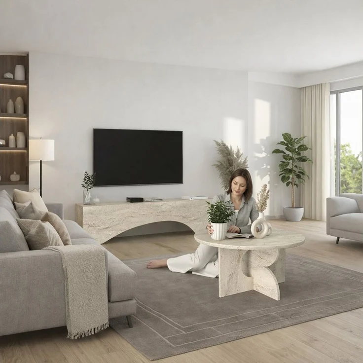 moebel17 Lowboard TV Lowboard Enigma Granit Optik Travertin Beige (Einzelmöbel, 1 St, Besteht aus 1 TV Lowboard), Pflegeleichte Oberfläche, Granitoptik – Bild 3