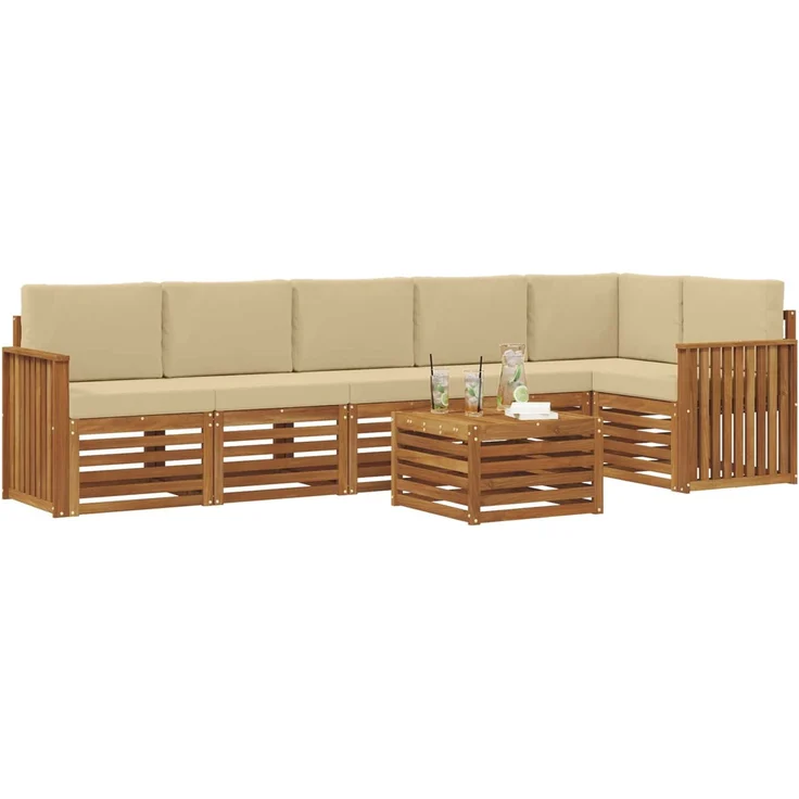 vidaXL Outdoor-Sofagarnitur 7 stk. 6-Sitzer Natur und Beige 3374928 – Bild 3